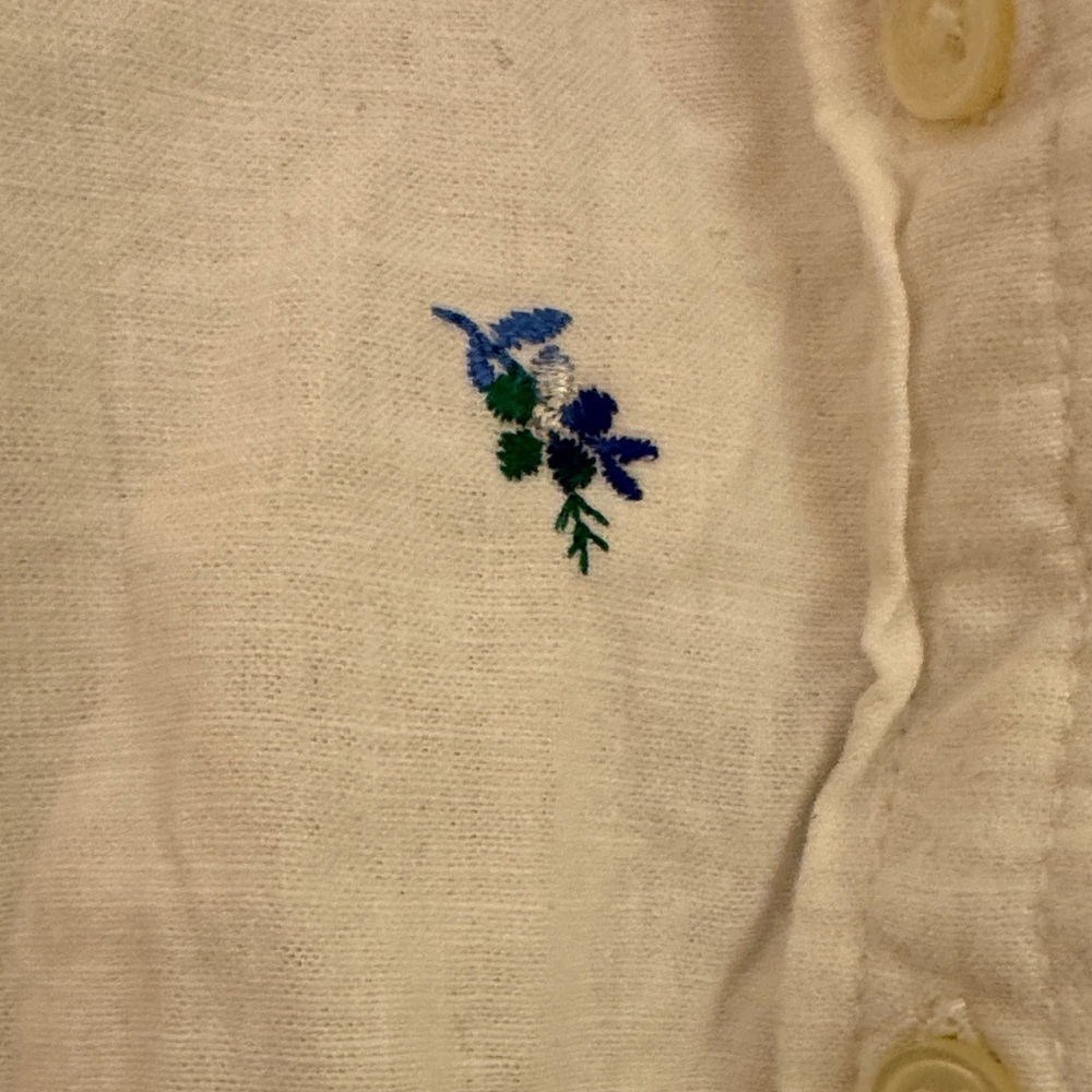 LOFT White Button-Down Shirt with Small Blue Floral Motif - Picture 4 of 4